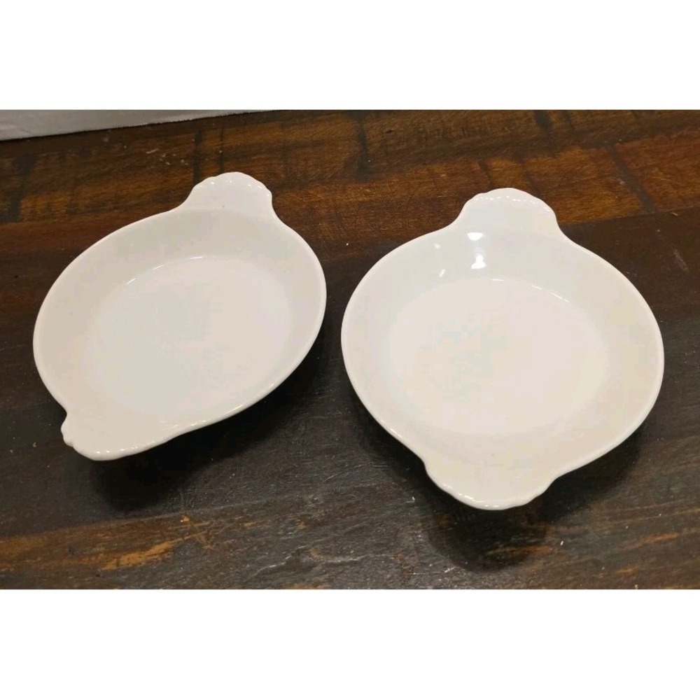 Set of 2 Pillivuyt France White Porcelain Au Gratin Dishes - Shirred Egg Cocotte